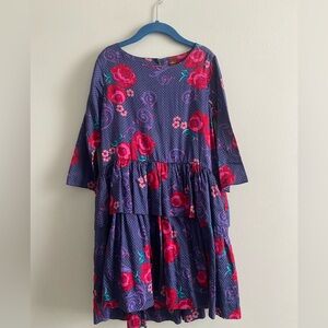 Floral dress by Tea Collection, Girls Size 7, 3/4-length sleeve and tiered skirt